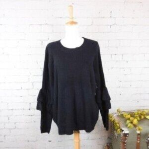 Vivante Slouchy Oversized Ruffled  Scoopneck Sweater Black Size Large